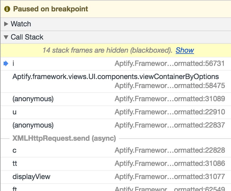 Screenshot of call stack in Chrome DevTools