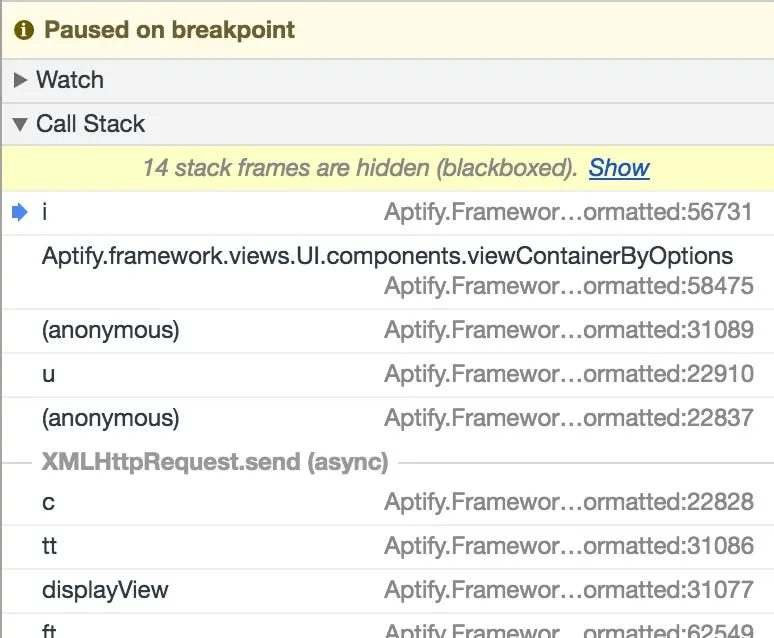 Screenshot of call stack in Chrome DevTools