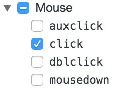 Screenshot showing mouse click event being checked in the Chrome DevTools
