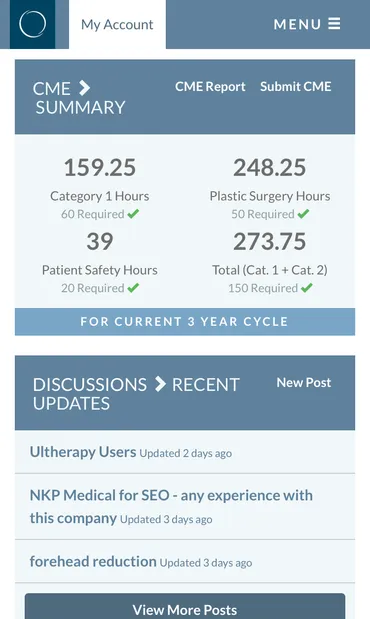PlasticSurgery.org My Account Redesign