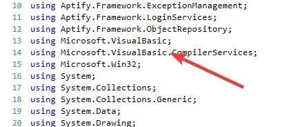 Screenshot of class file in dotPeek showing using Microsoft.VisualBasic
